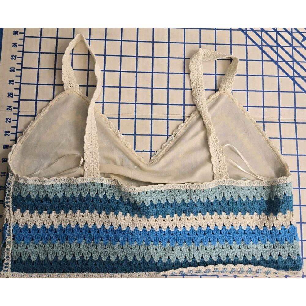 REBELLION Again Sz MED Blue & Aqua Crochet Cropped Top NWT BOHO HIPPIE FESTIVAL - Picture 6 of 6